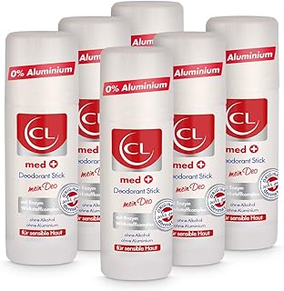 CL Med + Deodorant Stick for Sensitive Skin - Pack of 6 40 ml Deodorant Stick without Aluminium & Zinc Provides Active Protection & Gentle Care - Deodorant Men & Women - Deodorant Stick Men & Women