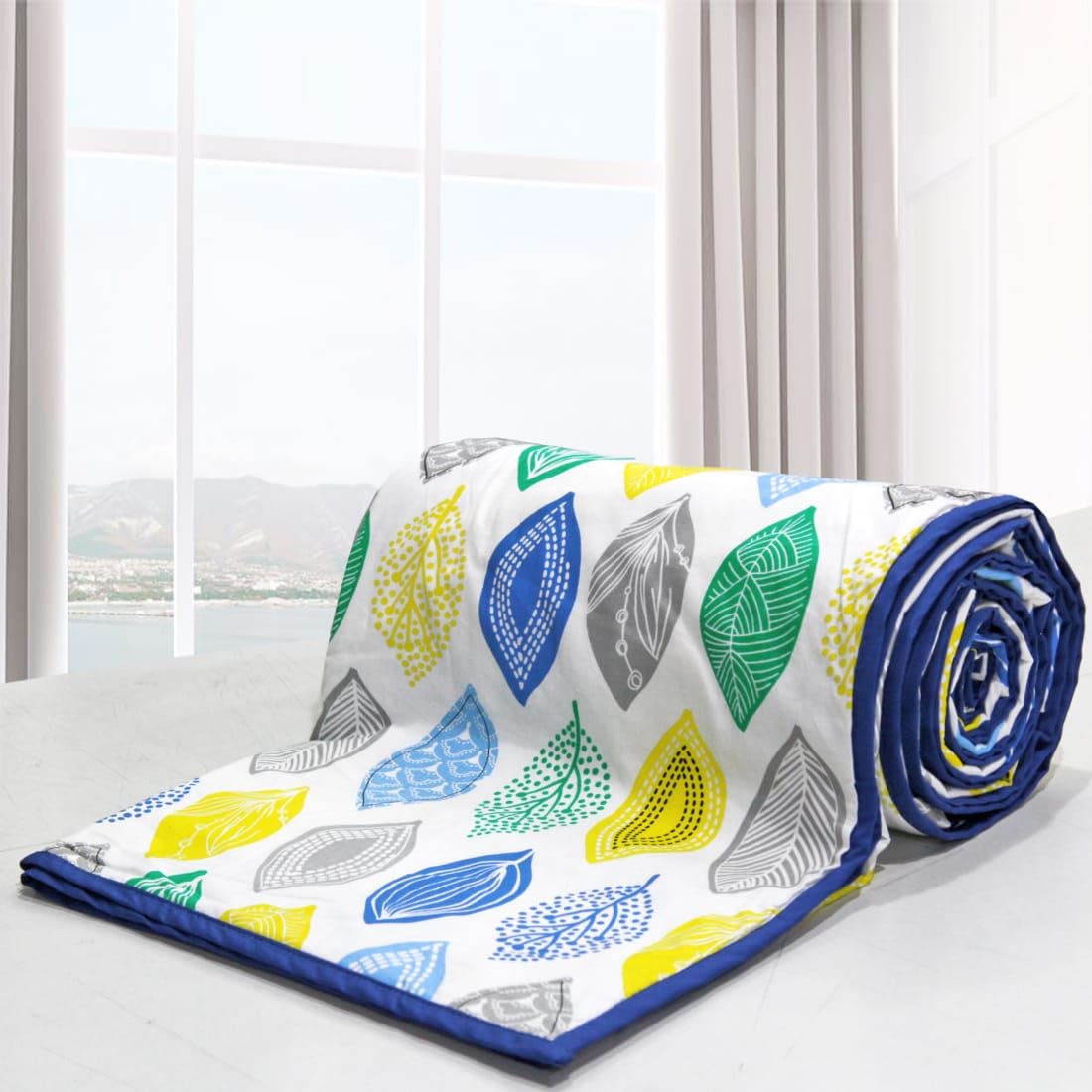 AURAVE Leaf Floral Design Single Size Cotton Dohar, Blue-image-17