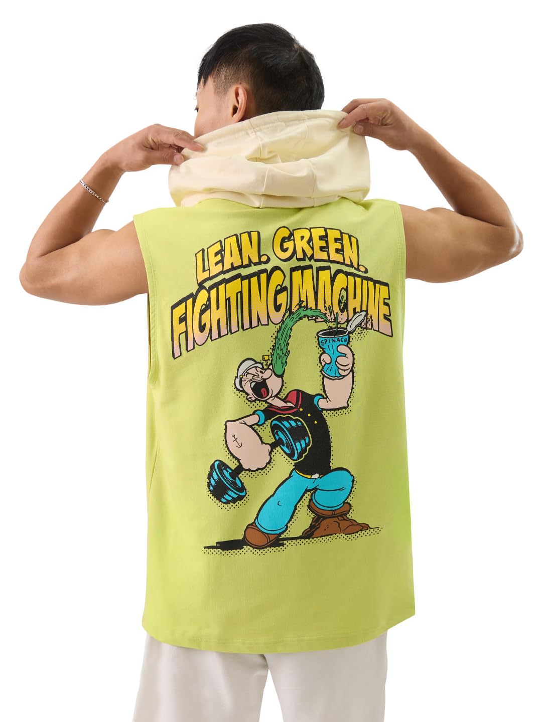 the souled store Official Popeye: Powerhouse Men and Boys Sleeveless Green Graphic Printed Cotton Regular Fit Hooded T-Shirts Popeye Old Retro Cartoon 90s Animated Character Themed Merchandise-picture-10
