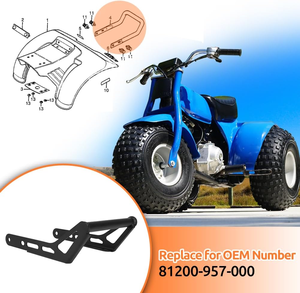 Motoparty for Honda ATV Parts 1978-1985 ATC70 Rear Grab Bar Support Metal Bracket Welded Replace for OEM Number 81200-957-000