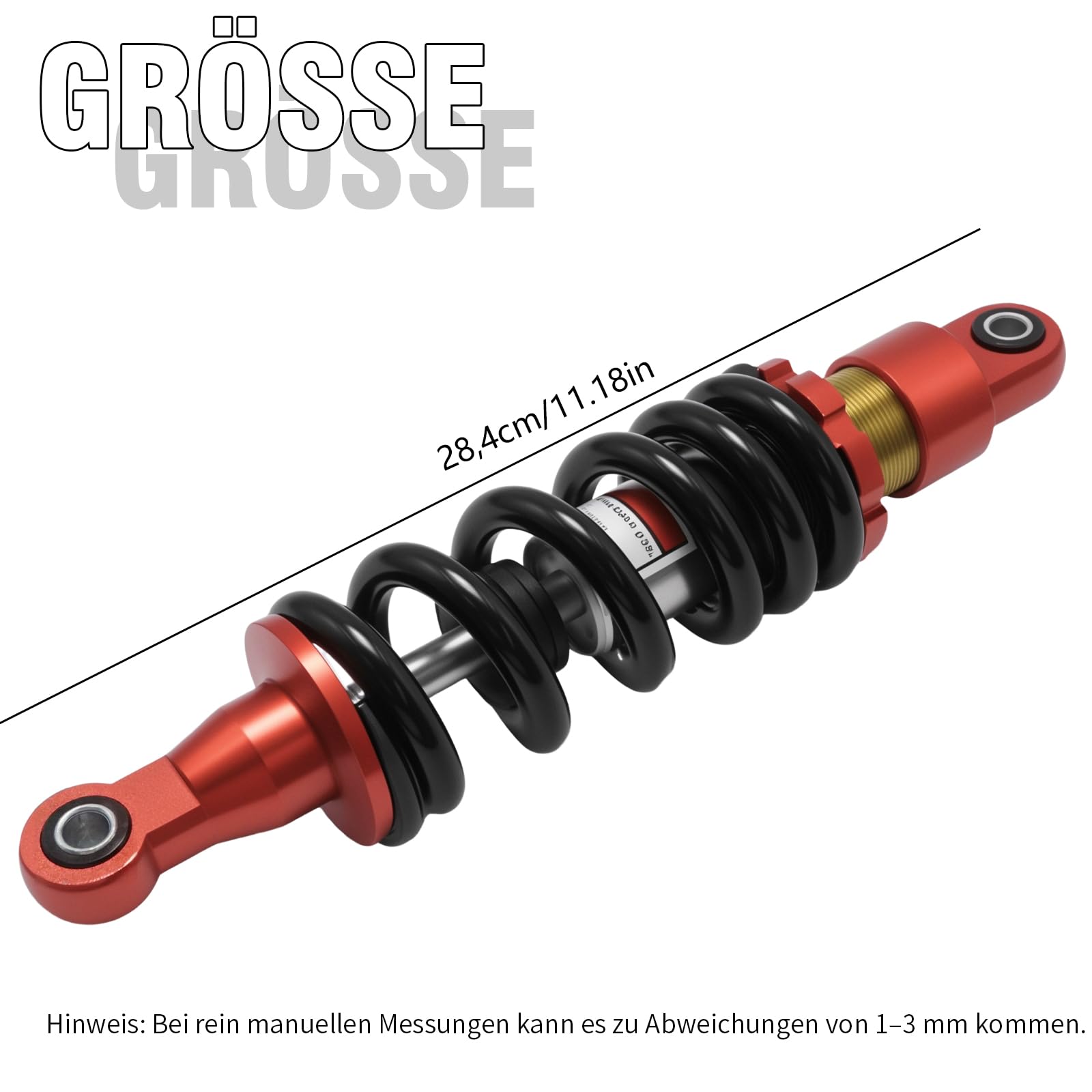 Hoypeyfiy 285 mm 980 lb 10 mm Bohrung, Einstellbare Feder-Stoßdämpfer hinten, Aluminiumlegierung, geeignet für 70 CC 90 CC 110 CC 125 CC 150 CC Geländefahrzeuge