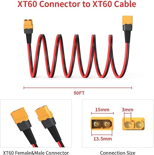 Miniatura 6 de Cable de extensión XT60 de 10 AWG de 50 pies 2 6 10 20 35 50 75 100 pies XT60 conector hembra a macho para batería RC portátil central eléctrica