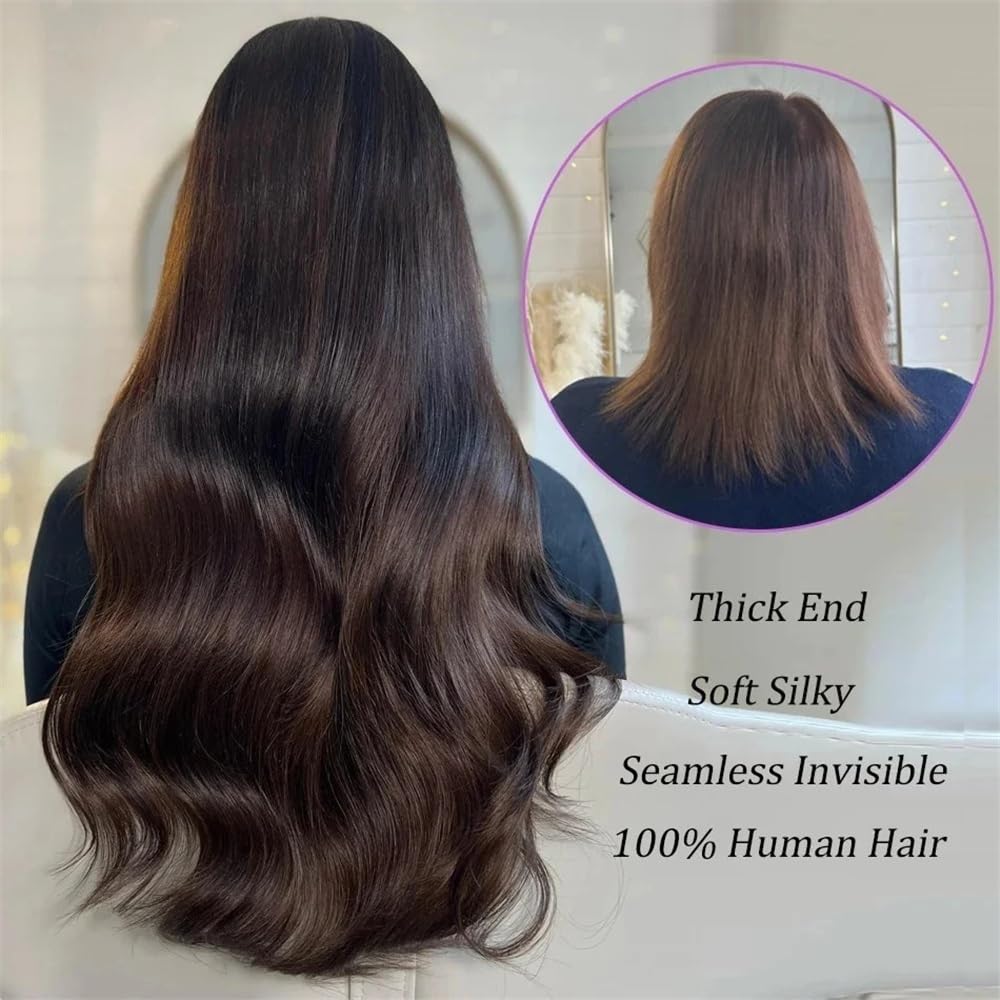 Przedłużanie włosów Ludzkie włosy doczepiane 120 g/zestaw klip w brazylijski ludzki włos proste remy klipsem 16-26 cali 8 szt(Dark Brown,18inches 120g)