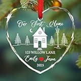 2025 Our First Home Glass Christmas Ornament, Personalized First Christmas in Our New Home Ornaments Gifts for Couples, Customized Address Year Name Mr & Mrs Together Ornament Gift for Housewarming