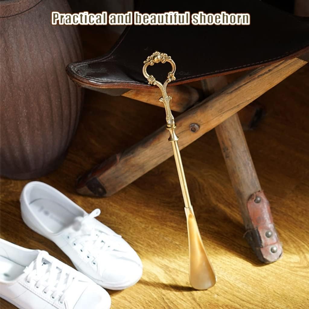 靴べら 携帯 レディース ヨーロピアンスタイルの高級ロングハンドル くつべら、 ヴィンテージ手作り真鍮 シューホーン、 実用的な入り口 靴篦、 ホリデーギフト (Color : Gold, Size : 40*5cm)