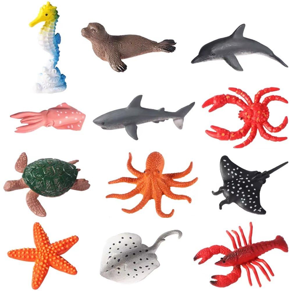 12pcs Mini Sea Animals Figures Realistic Sea Creatures Toys Tiny Ocean Animals Figurines for Diy Fish Tank Potted Micro Fairy Garden Dollhouse