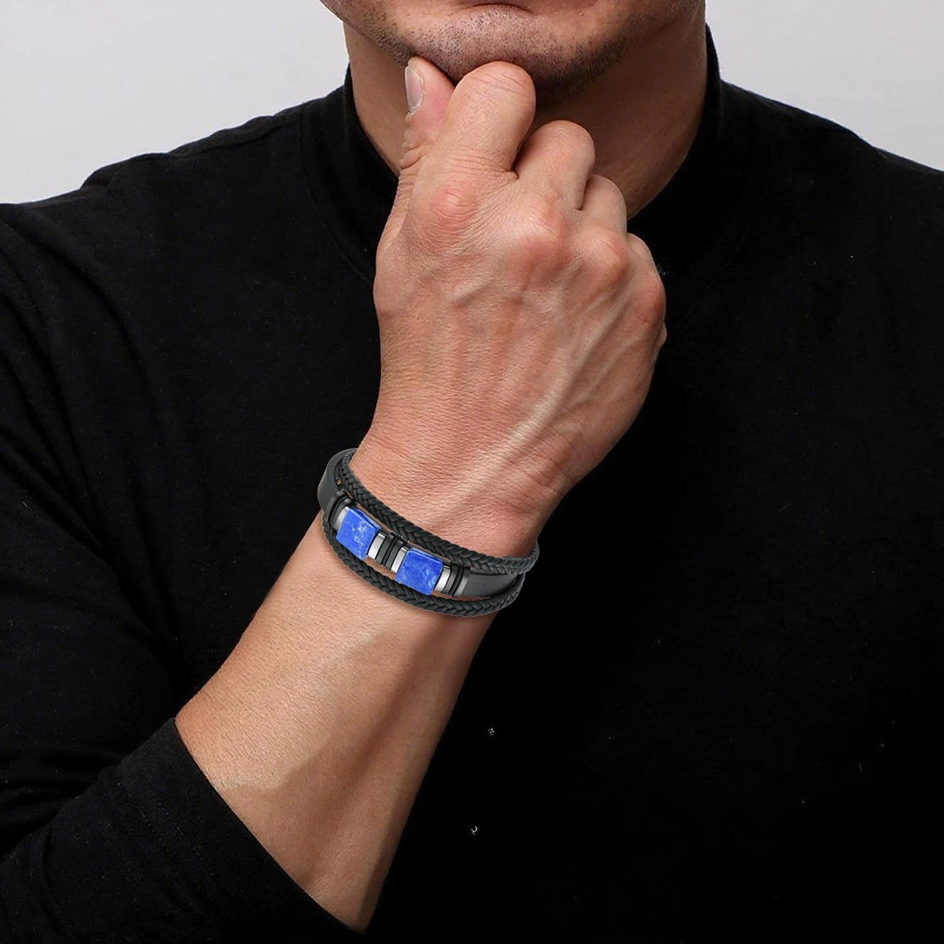 Tiger Eye Leather Bracelet for Men,3 Layer Multi-Layer Braided Leather Bracelet With Natural Tiger Eyes Gemstone 361L Stainless Steel Clasp Cuff Wristband Jewelry for Men Father - Image 4