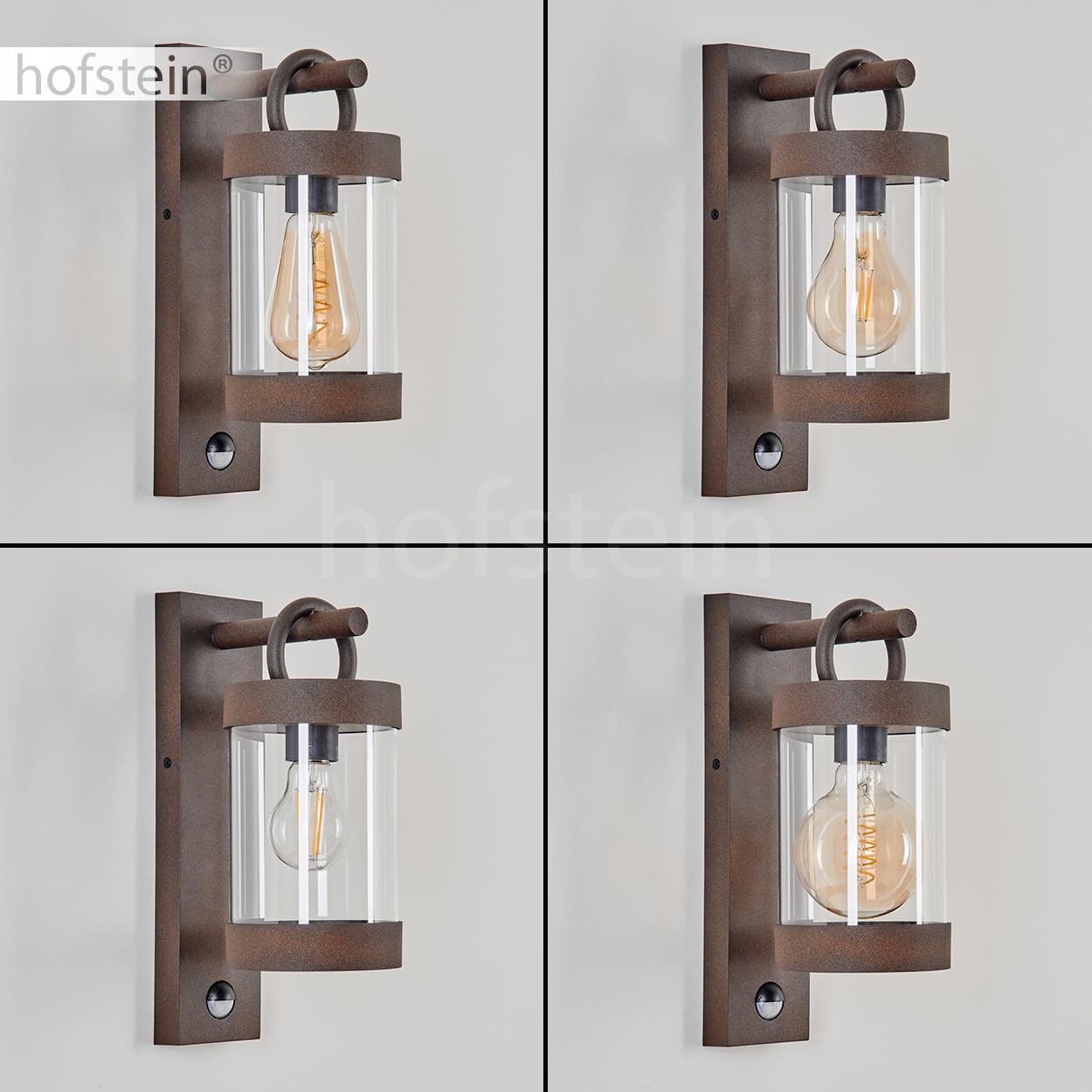 HOFSTEIN Außenwandleuchte Fulham, Außenwandlampe mit Bewegungsmelder aus Metall/Kunststof in Rost/Klar, Wandleuchte außen Down im modernen Design, E27, IP44, Hof, Eingangsbereich, Terrasse, Haustür