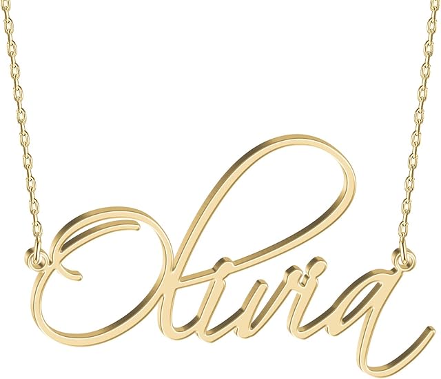 JOELLE JEWELRY Personalised Sterling Silver Name Necklace with Heart 18K Gold Plated Custom Script Nameplate Pendant Jewellry Birthday Christmas Valentines Gift for Women Girl Bridesmaid