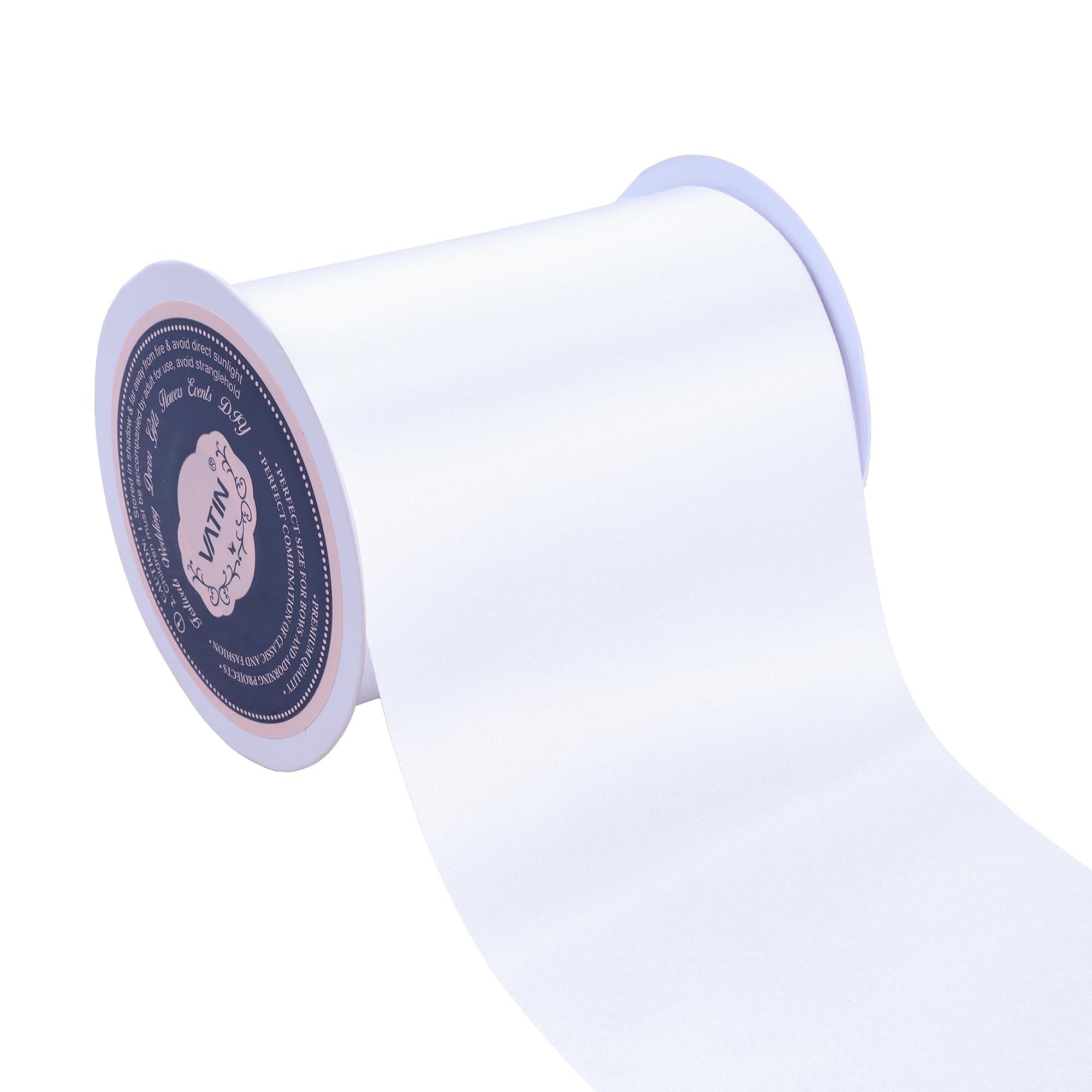 VATIN 4 Inch x 22 Yards Wide White Satin Solid Ribbon for Grand Opening Ceremony, Weddings, Parties, Decoration