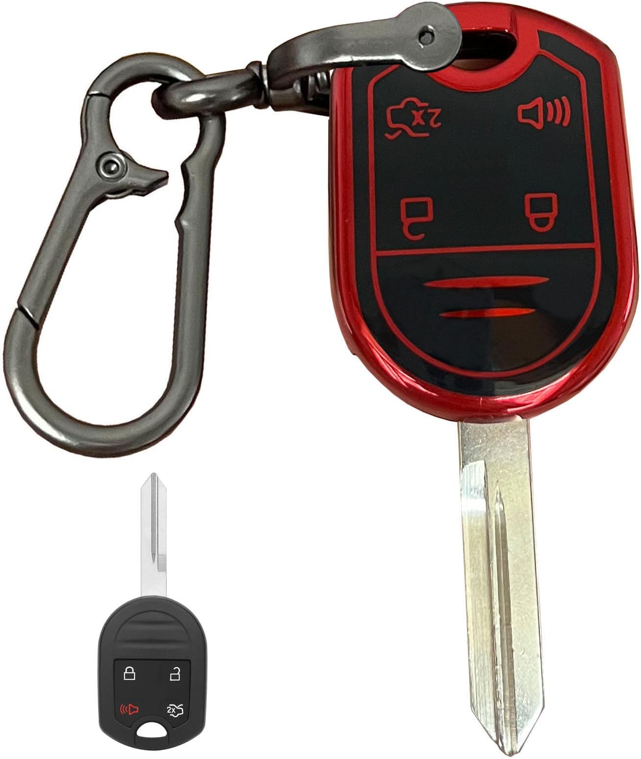 for Ford Key Fob Shell Remote Key Fit for Ford F-150 F150 2011 2012 2013 2014 F-250 F-350 Super Duty 2011-2015 2016 Explorer Expedition 2009-2017 Smart Key (4 Buttons Trunk Black-Red)