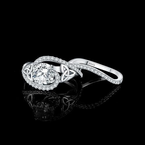 Miniatura 3 de JewelryPalace Anillo de compromiso chapado en oro de 14 quilates con circonita cúbica para mujer, anillo de promesa de plata de ley 925, anillos de