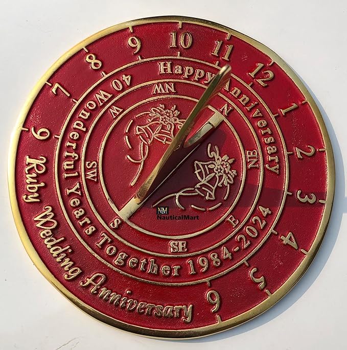 NauticalMart 40th Ruby Wedding Anniversary Sundial Gift for Parents, Grandparents, Friends, Husband or Wife, Couples, Him & Her Unique Marriage Present 2024 (40th Anniversary)