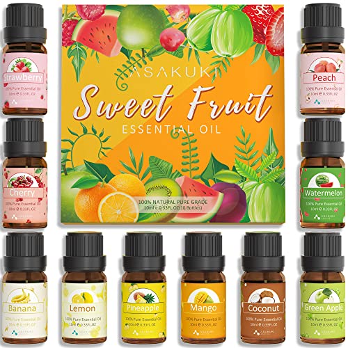 Asakuki Fruit Essential Oils Gift Set, 10 X 10Ml Premium Fragrance Oil - Coconut, Mango, Lemon, Strawberry, Watermelon, And More Scented Oils #TOP1