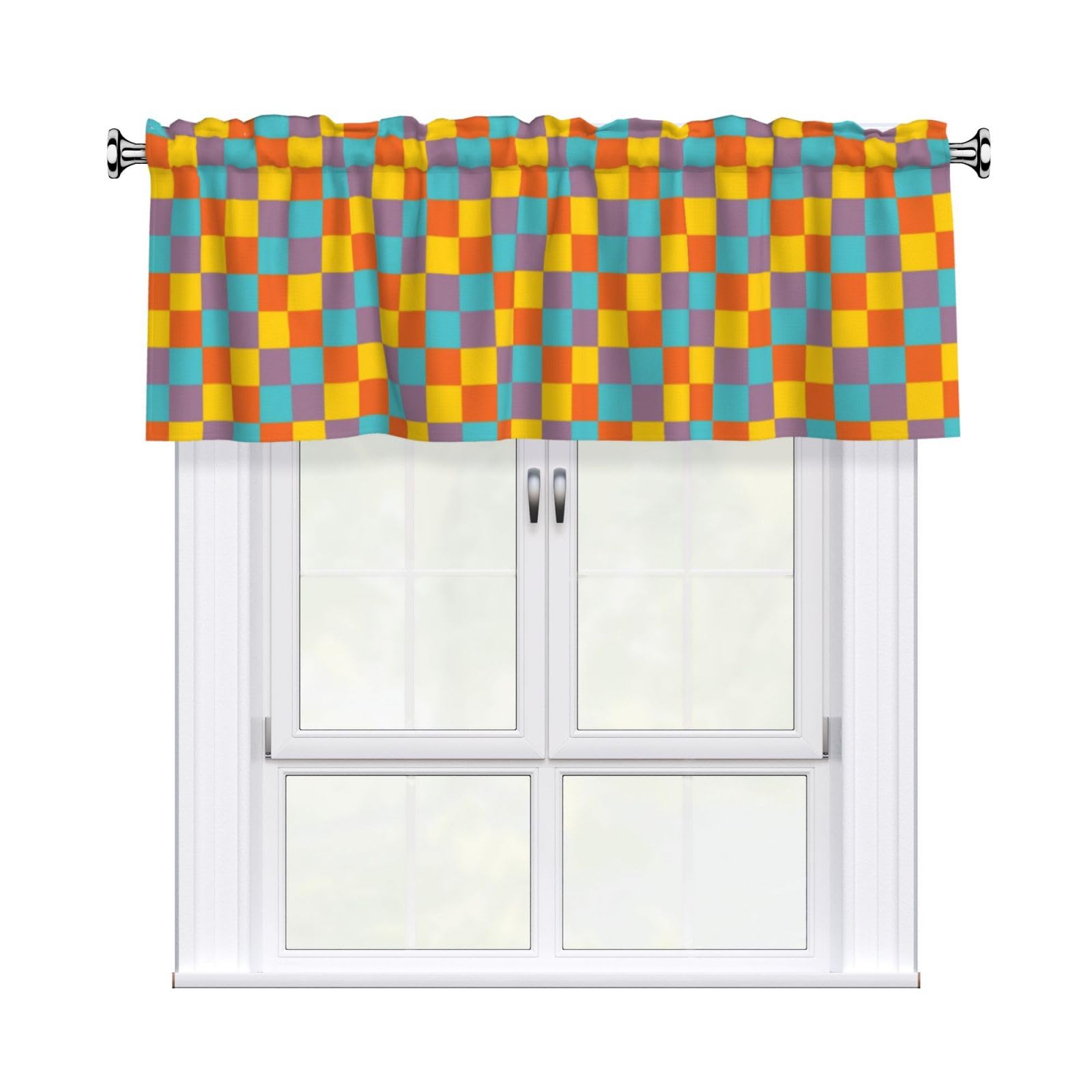 Noble Ren Colorful Checkerboard Short Curtain Valance 54x18in For Kitchen Bathroom Cafe Living Room Decoration