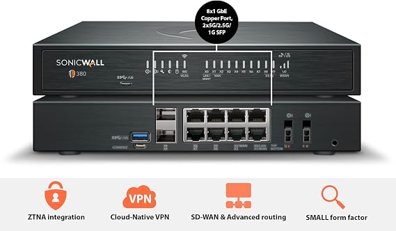 SonicWall TZ380 3.5 Gbps Next-Gen Firewall Appliance, HW Only