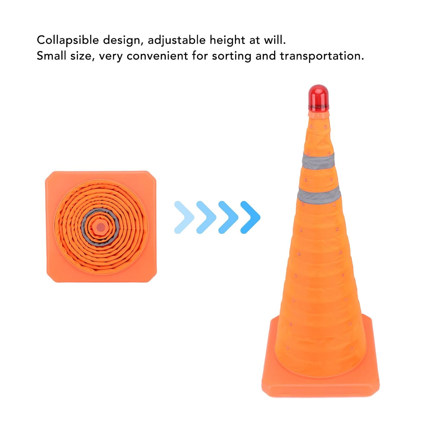Collapsible Traffic Cone 70x30x30CM Dual Reflective Collar Safety Cone with Warning Light for Emergency Lane Road Construction Site Road Crews