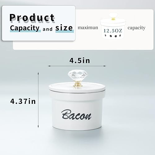 Miniatura 2 de Contenedor de grasa de tocino con tapa de cristal y colador, contenedor de cerámica de 12.5 onzas para almacenamiento de aceite para freír para