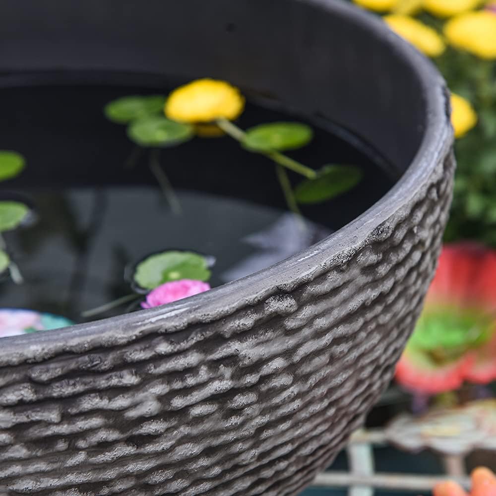 Sungmor 16 Inch Large Size Water Plant Pot, Miniature Landscaping Succulent Planter, Fish Bird Water Tank, Low & Small Fountain Base Pot, Marble Texture Touch Vegetable Pot, Outdoor Balcony Flowerpot