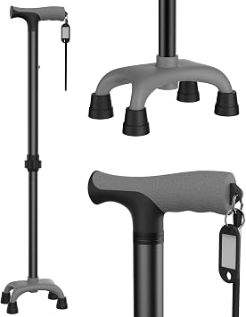 Walking Cane Super Light Only 1 lb with Ergonomic Handle and 4-Pronged Base for Extra Stability, Adjustable Walking Sticks for Right or Left Handed Men & Women and Seniors