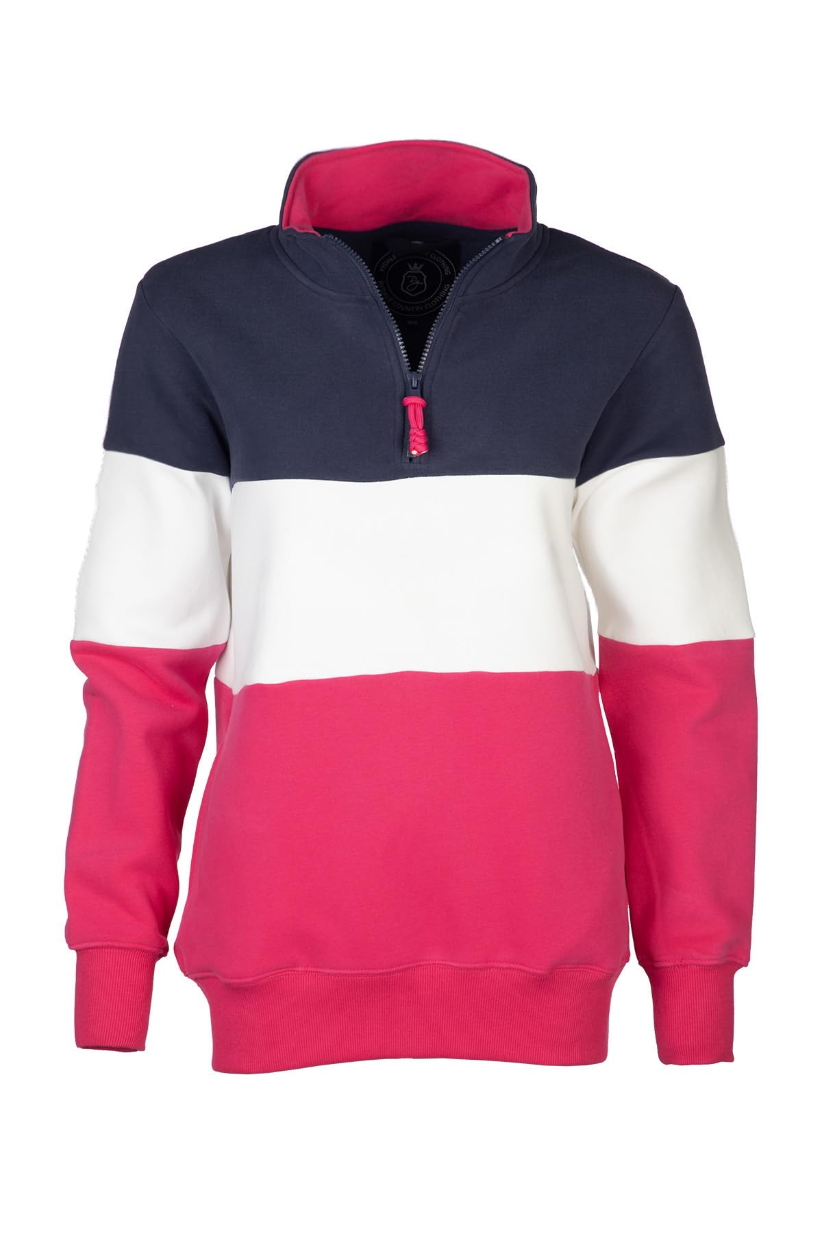 Rydale Ladies Country Sweatshirt Embroidered Women's Sweater Striped Women (UK, Numeric, 12, Regular, Regular, Navy/White/Bonbon)
