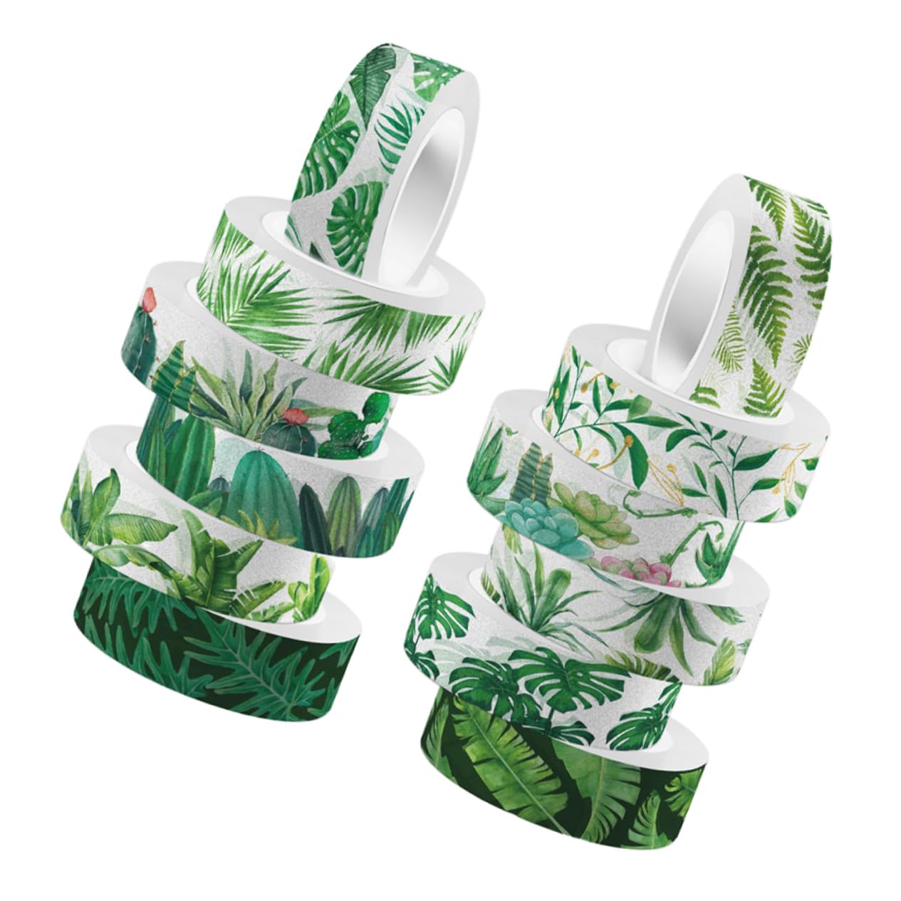 60rotoli Nastro Adesivo Washi Decorativo Autoadesivo e Facile Da Usare Per Scrapbooking Diario e Artigianato Stile Foglie Verdi Materiale Sicuro e Creativo