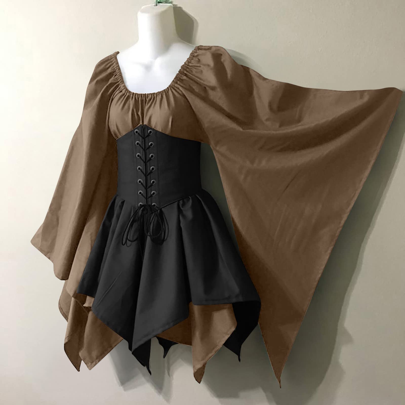 Mittelalter Kleid Damen Kurz Gotik Renaissance Kostüm Corsagenkleid | Mittelalterliches Kleider, Viktorianisches Kleid,Trompetenärmel Outfit,Gesmokte Taille, Karneval Cosplay Halloween Maxikleid