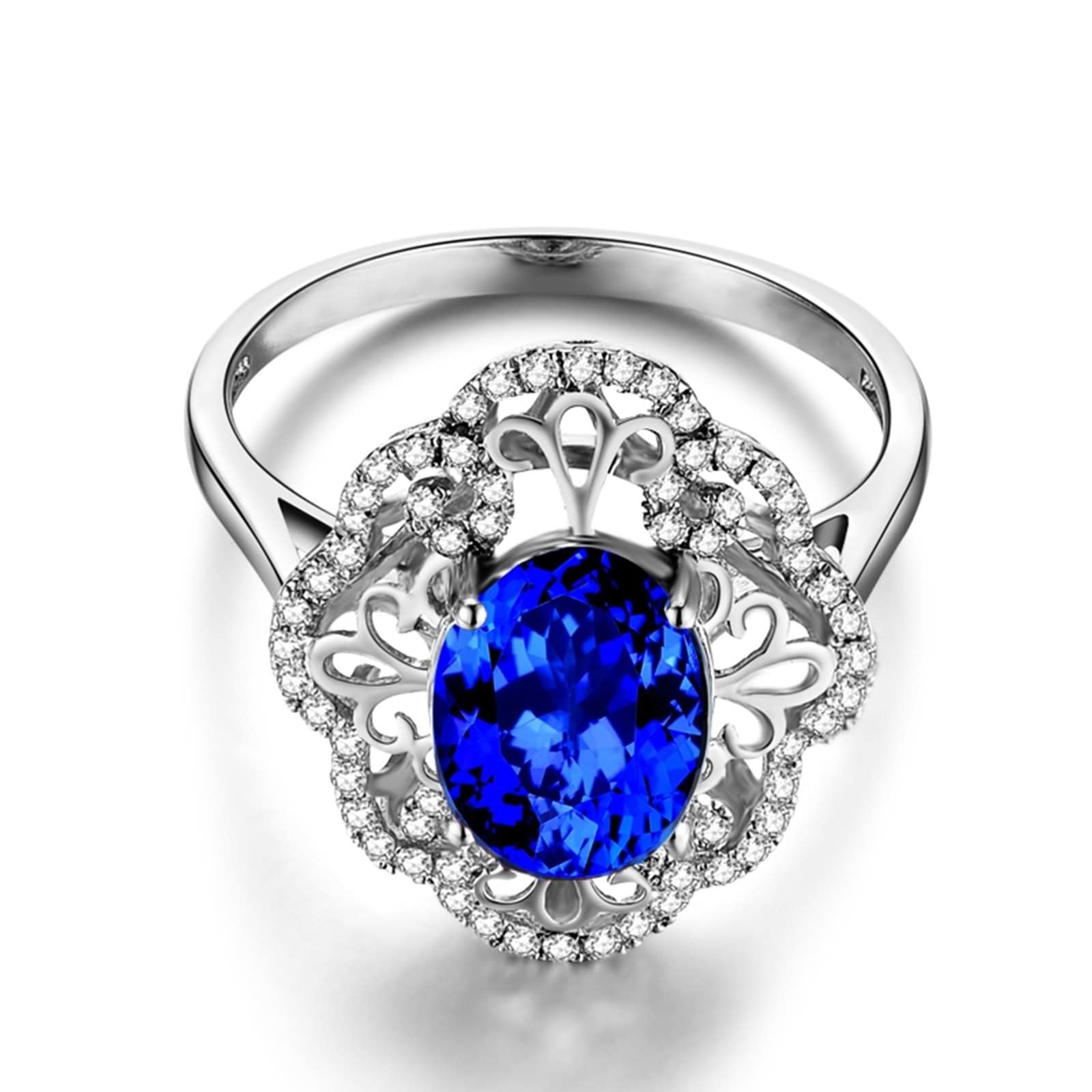 Anello da donna, moderno, in oro bianco 18 carati (750), con tanzanite da 2 carati, regalo per la migliore amica