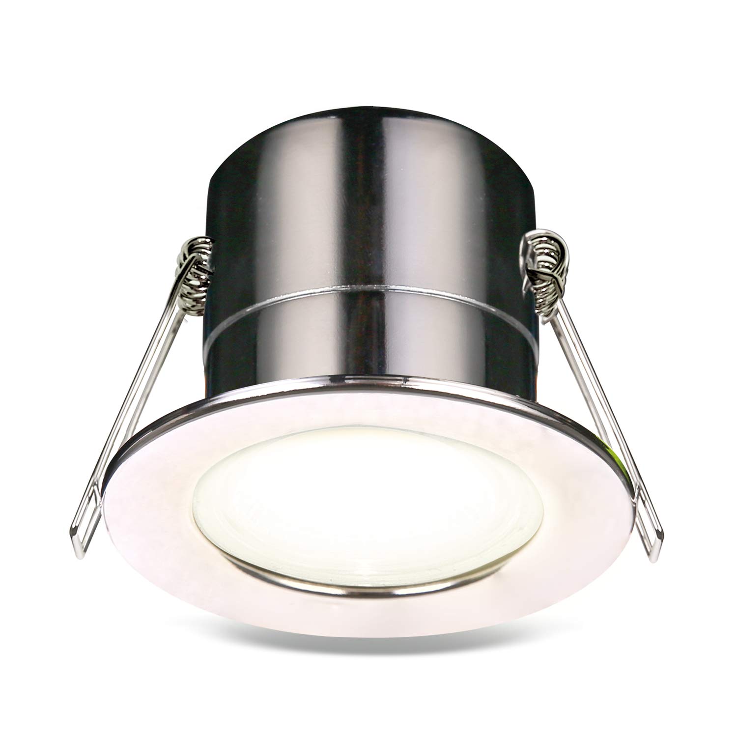 Luceco Polished Chrome F-Eco Gu10 Standard Fixed Dimmable Downlight, 5 Watts, 3000K Colour Temperature,