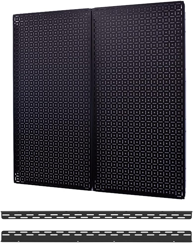 OmniWallPegboard 2- Panel Side-By-Side Set 32-Inch Tall x 32-Inch Wide Metal Pegboard For Garage & Home Storage Black