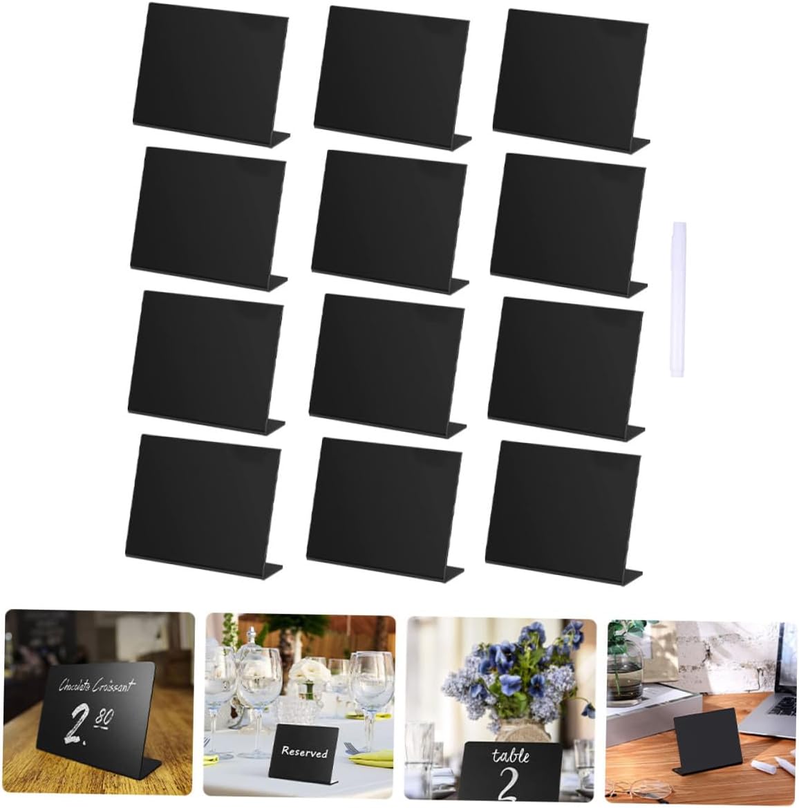 Levemolo 12pcs Desktop Message Boards with Pen, Acrylic Chalkboard Signs for Wedding Party Decorations, Home and Countertop Display, Creative Memo Writing Boards