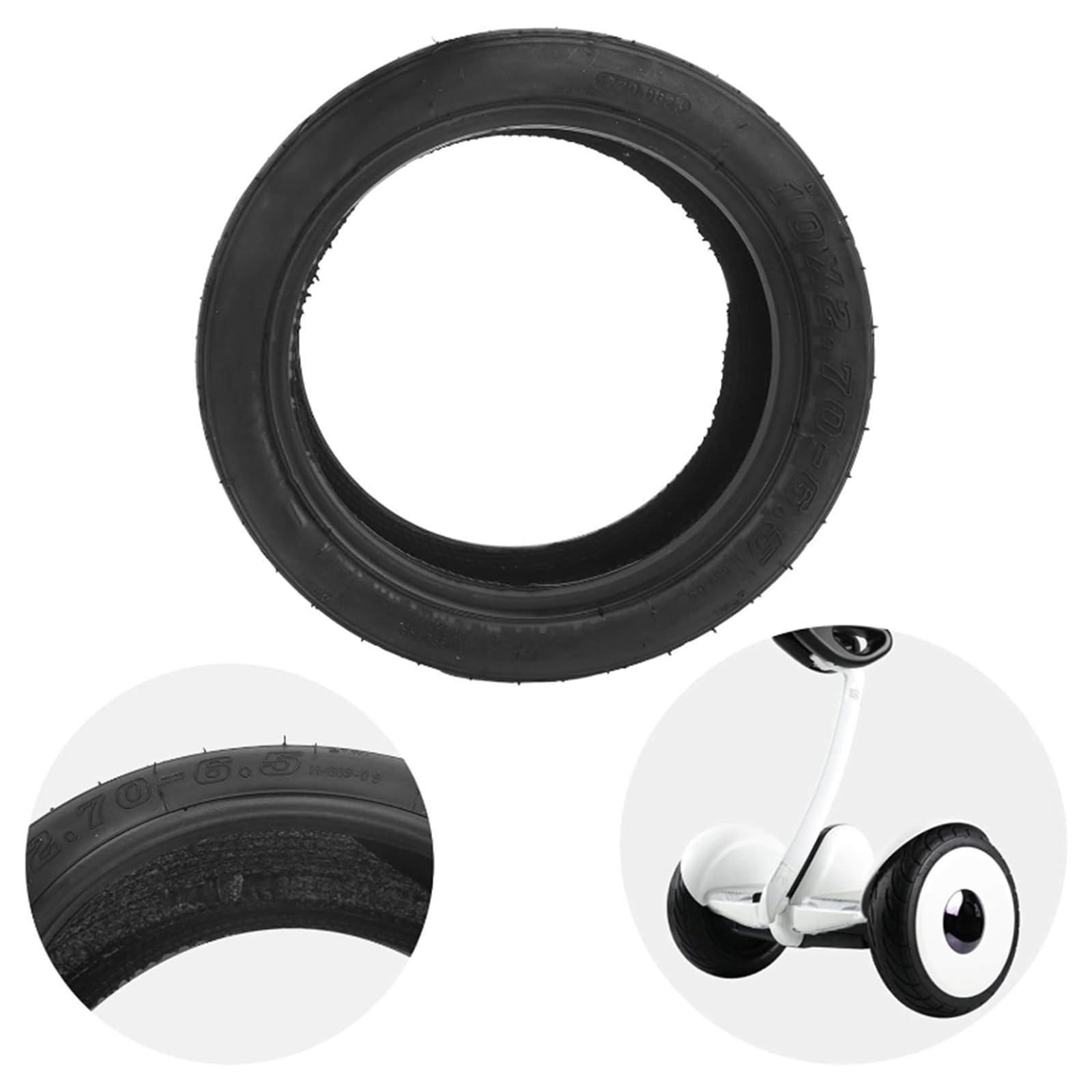 Neumático para Patinete eléctrico, 10 x 2,70-6,5, sin cámara, 10 Pulgadas, con Exterior de vacío, de Repuesto, neumáticos de Goma Maciza a Prueba de explosiones para Patinete de Equilibrio, 2 unidade