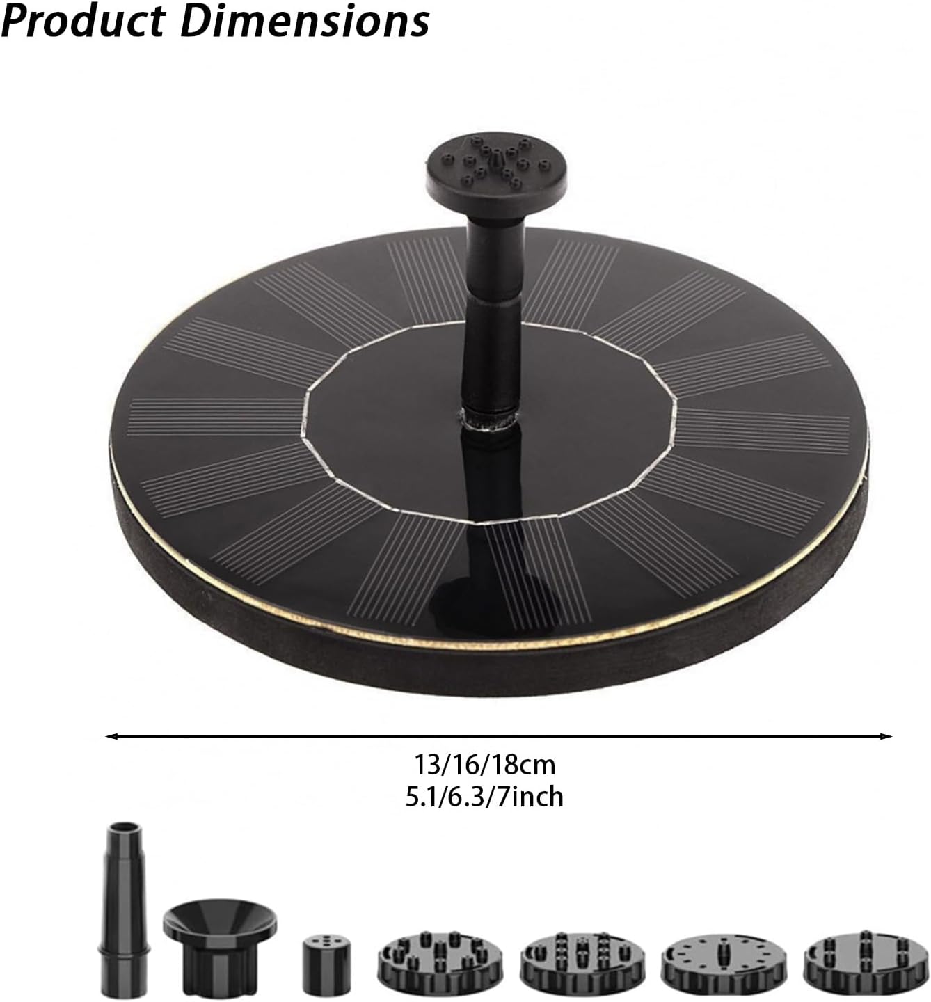 Mini Birdbath Water Pump, Solar Fountain for Bird Bath Different Spray Effects with 6 Nozzles, Floating Mini Solar Water Fountain for Garden Fish Tank Backyard(5.1in)