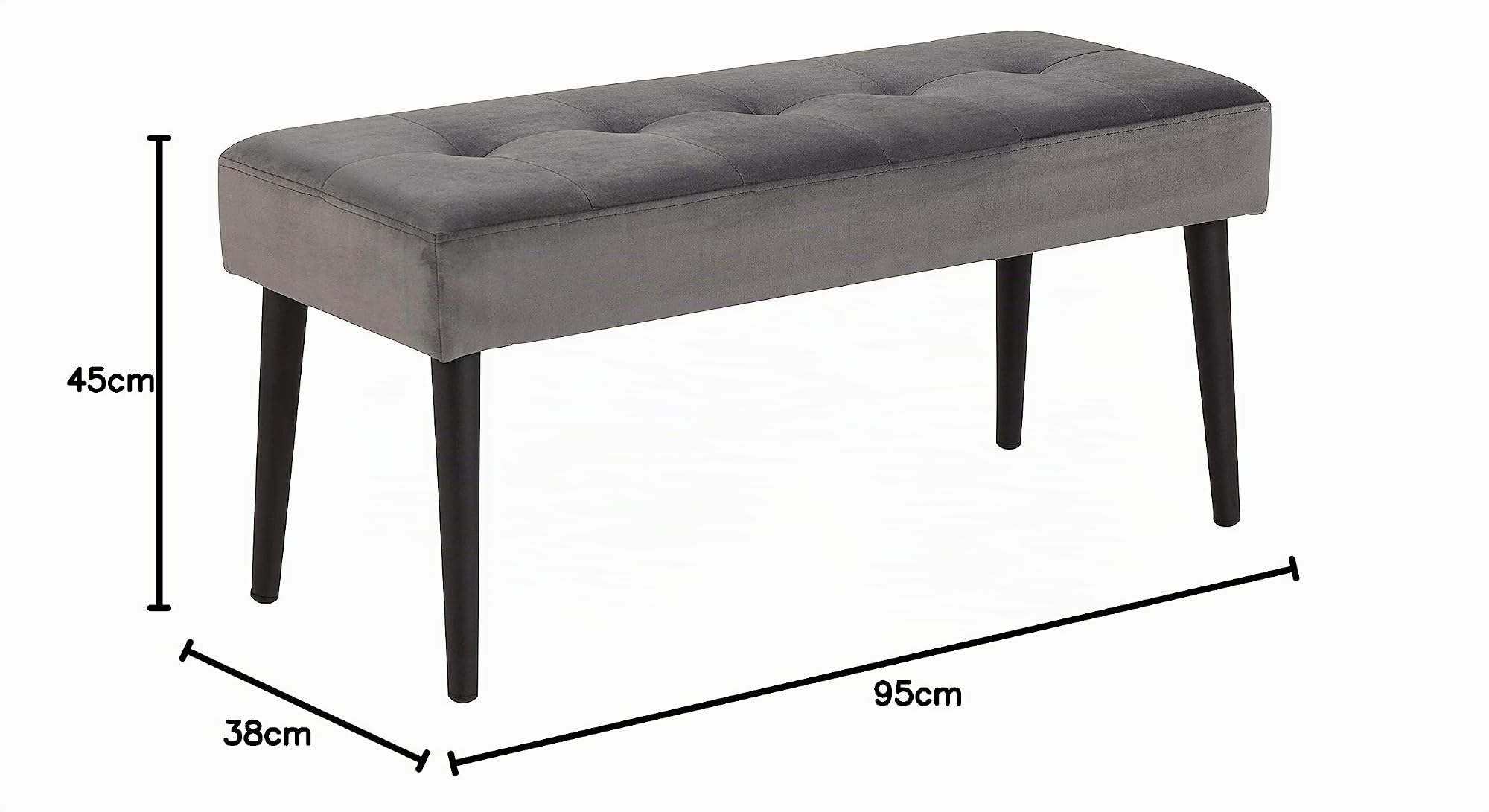 AC Design Furniture Gloria banc, Tissu, gris, L: 38 x W: 95 x H: 45 cm