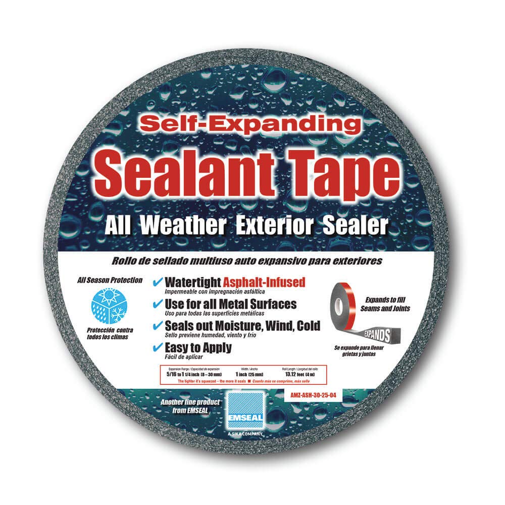 All-Purpose Foam Sealant Tape for Windows, Doors, & Metal Roofs/Buildings - EMSEAL AST, 5/16 in Thick (expands to 1 in) x 1 in Wide, 4-Meter Reel