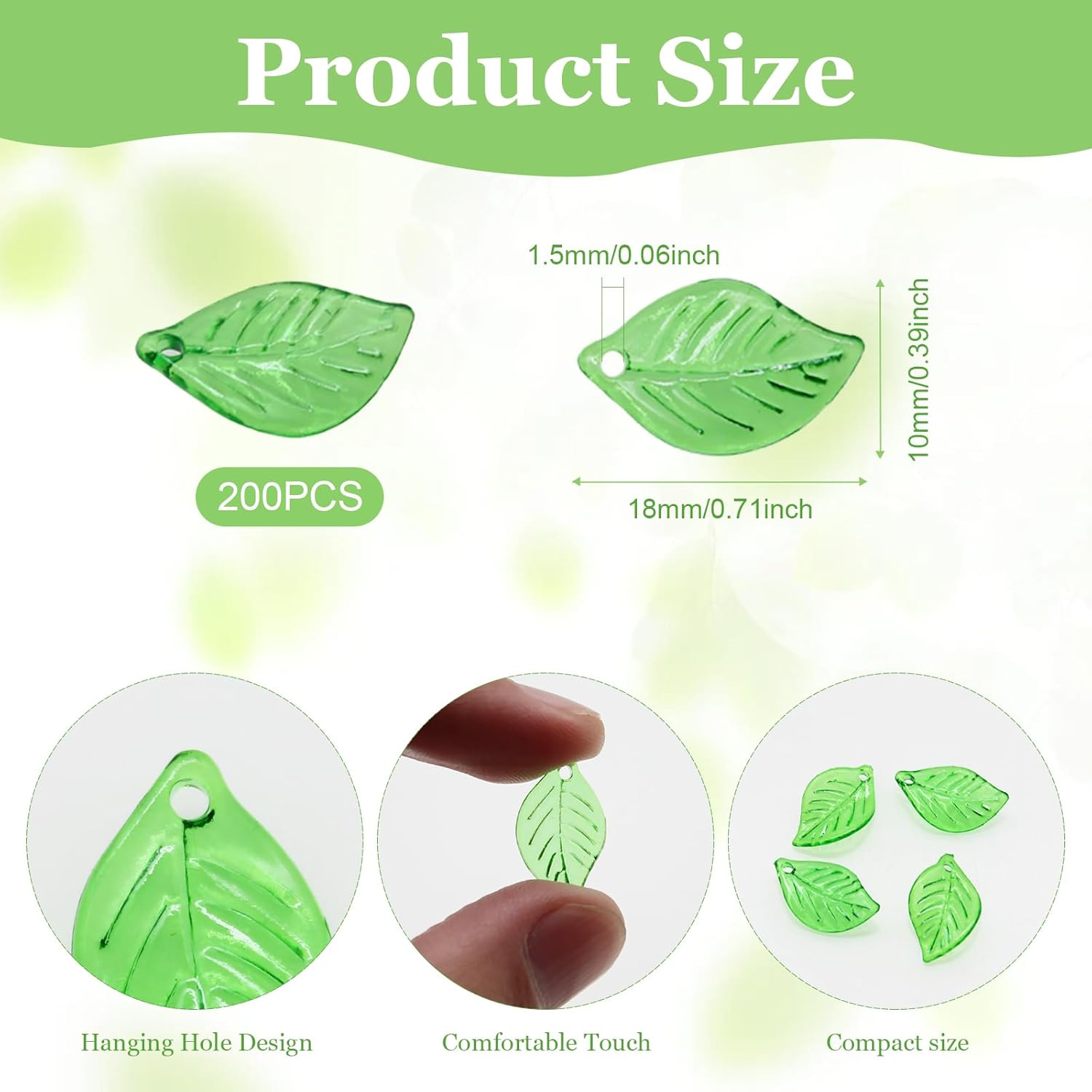Decoendiy 200Pcs Acrylic Green Leaf Beads - Loose Acrylic Leaf Shape Charms for Jewelry Making DIY Crafts - Image 4