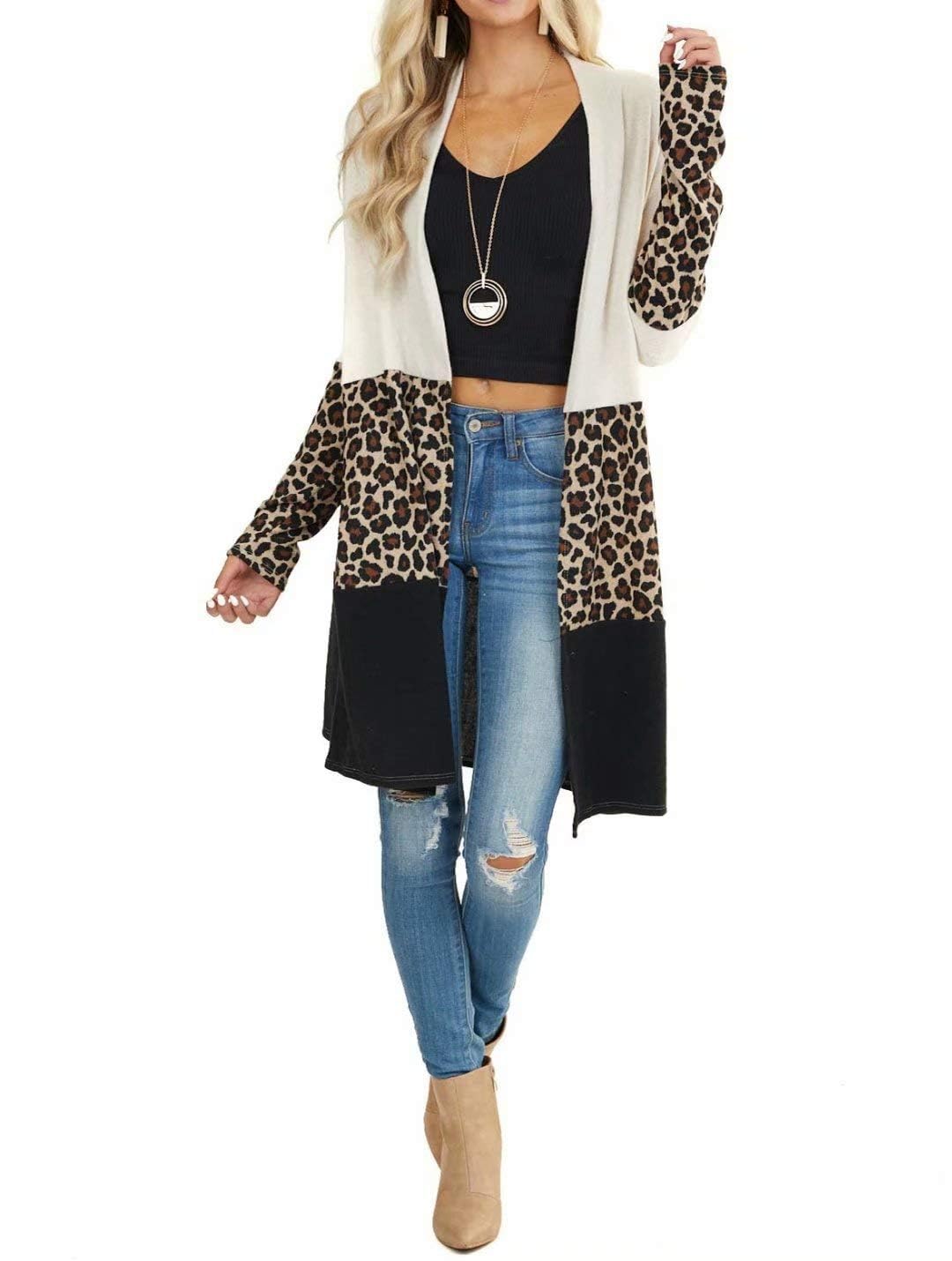 Lacozy Womens Open Front Long Cardigan Draped Snap Buffalo Plaid Shirt Kimono Cardigan Knit Sweater