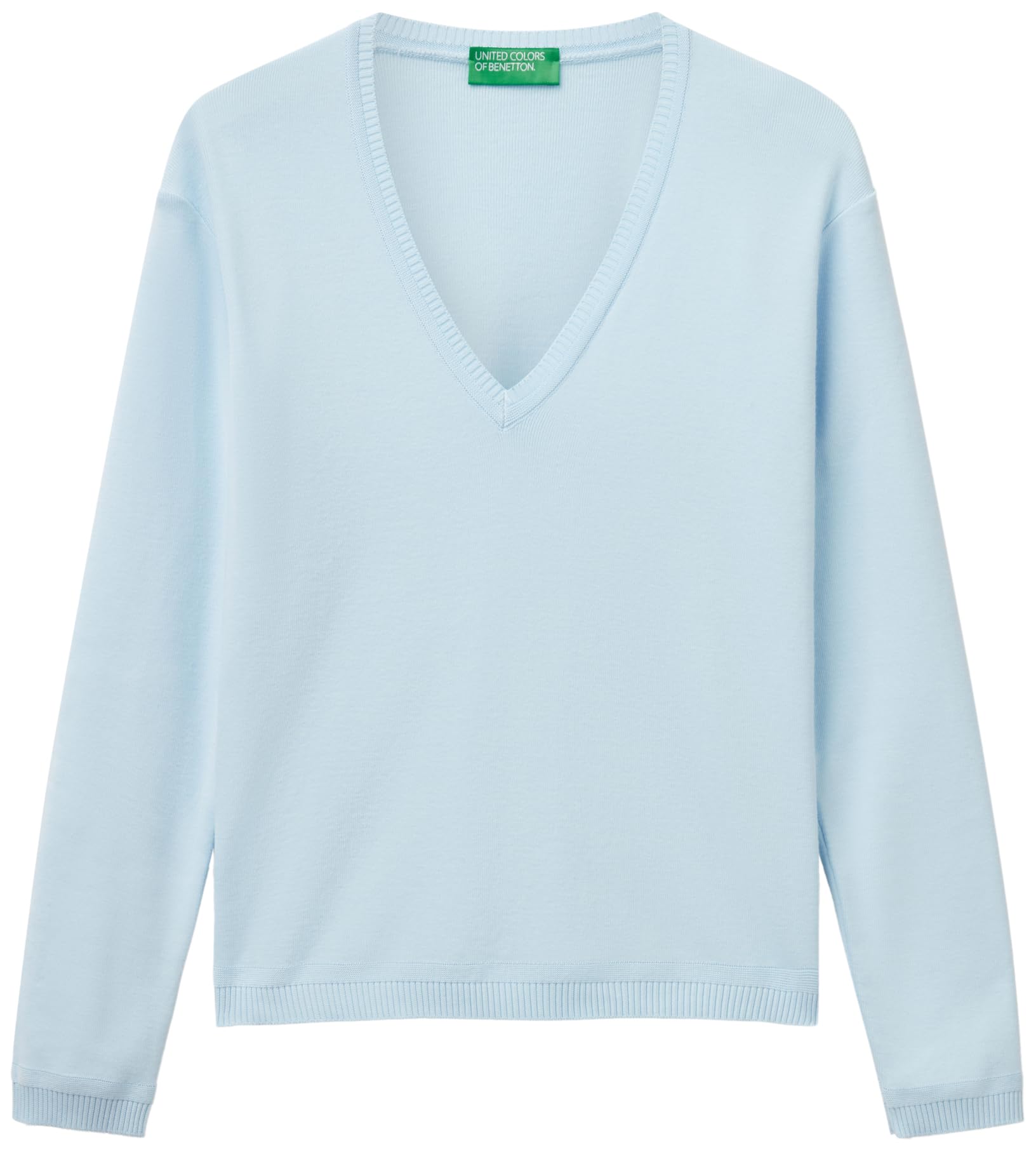 Pull en Coton Bleu à Col V pour Femme - United Colors of Benetton