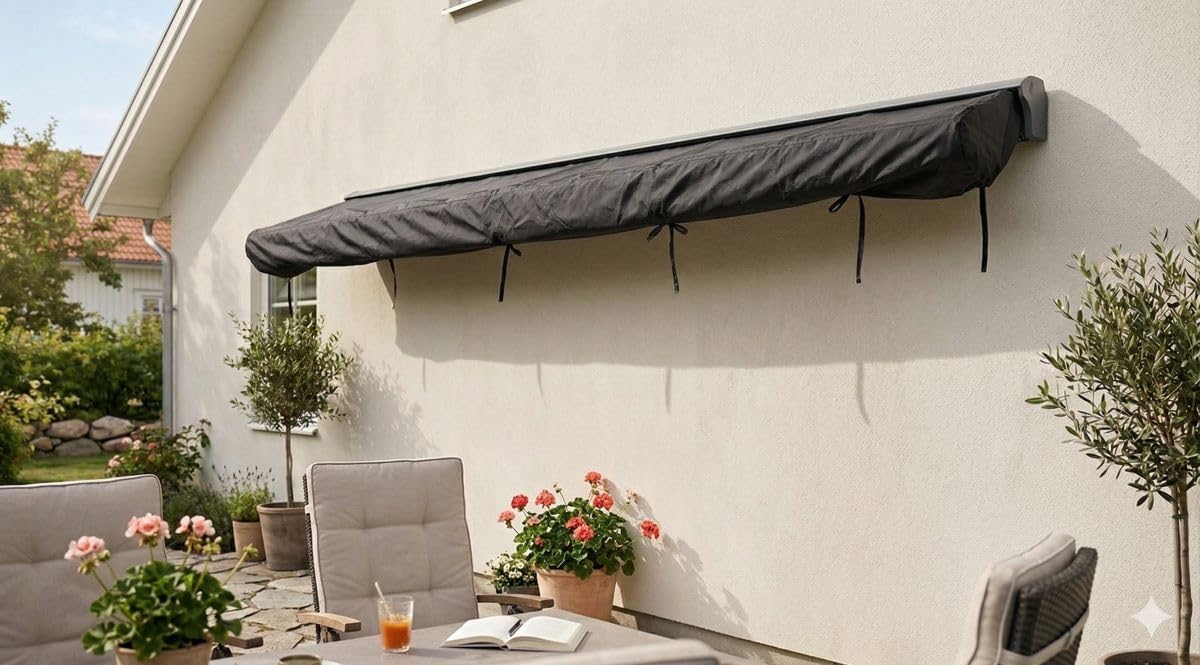 Jet-line Bâche de Protection Noire pour auvent - Protection Contre Les UV - Protection Contre la Pluie et la saleté pour Stores - pour auvent à Bras articulés Housse bâche, Noir - 4 m (4)