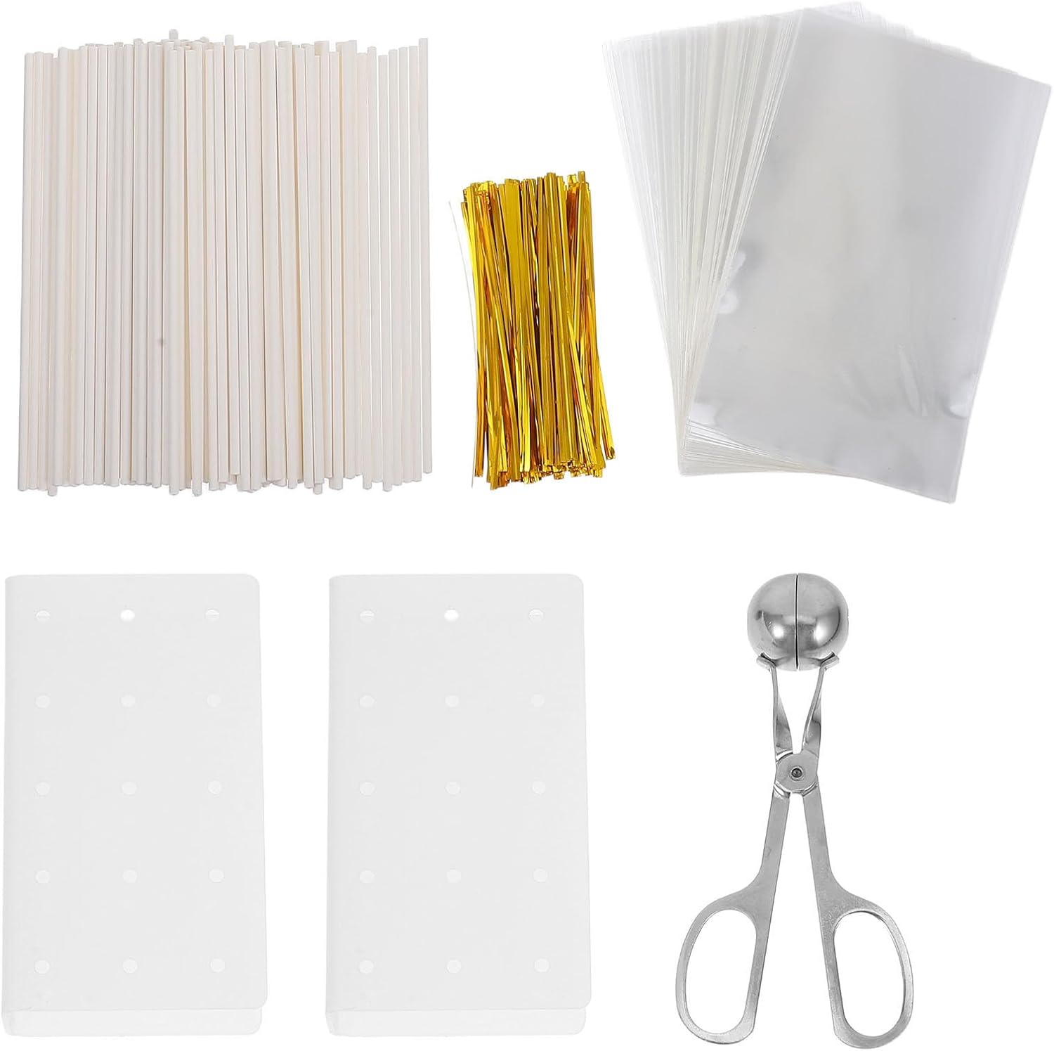 KALLORY DIY Candy Chocolate Making, Kit Lollipop Acrylic Molds Stainless Steel Sticks, Paper and Bags, Ties Display Stand for Crafting and Activities