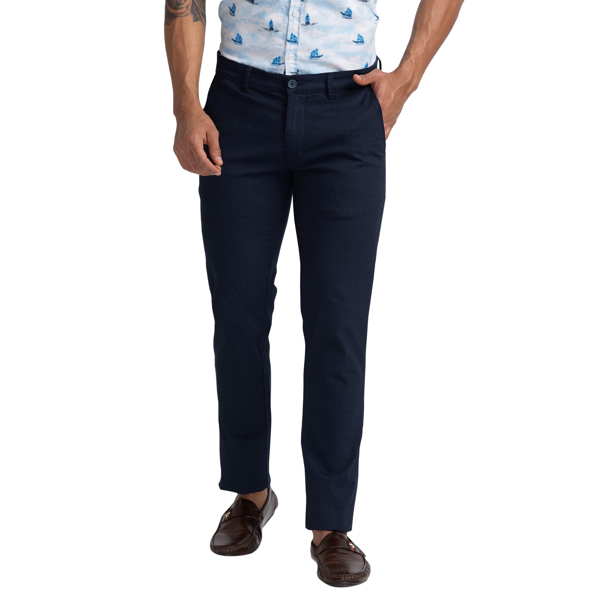 parx Men's Cotton Blend Print Pattern Low Rise Tapered Fit Flat Front Casual Trouser-picture-33