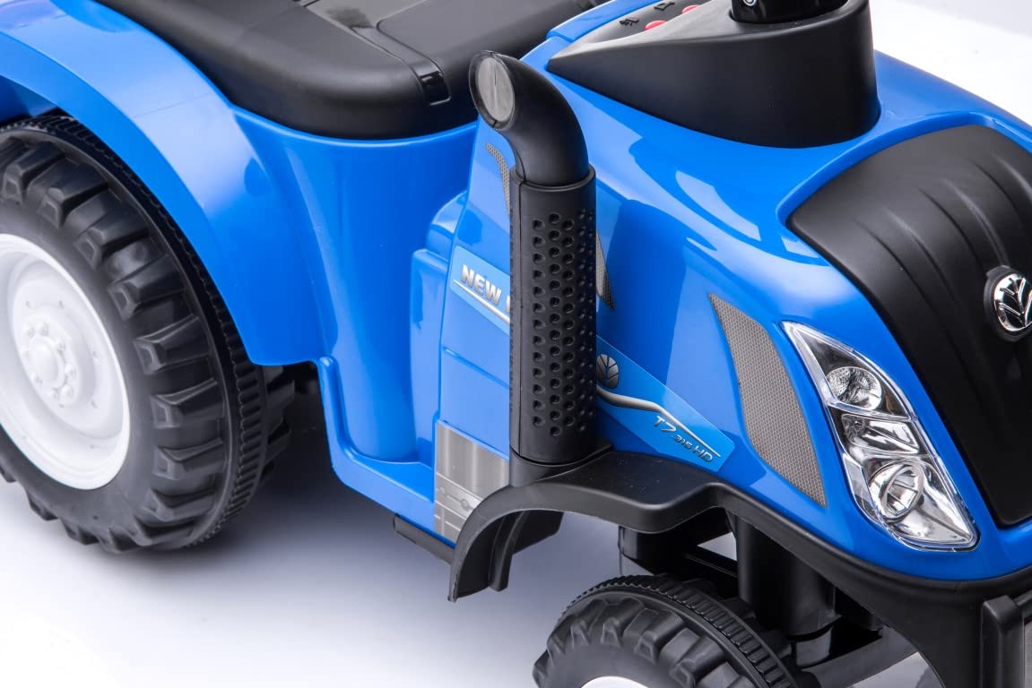 sun baby Macchinina Cavalcabile per Bambini licenza New Holland, Macchina a spinta da 12 mesi, licenza, pala e rastrello, clacson, suono del motore (Blu)