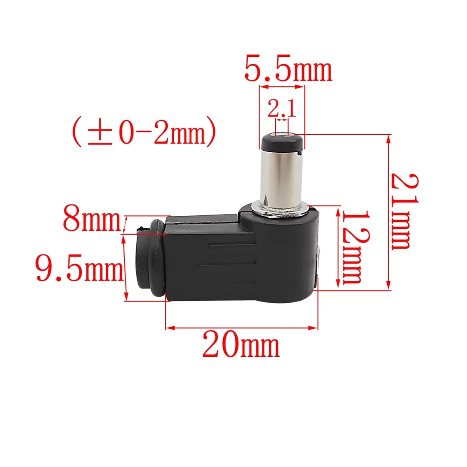 Conector adaptador de soldadura de enchufe macho de alimentación CC de ángulo recto de 5,5mm X 2,1mm, conectores de montaje de enchufe de CC de 90 grados, 5,5x2,1mm(10Pcs)