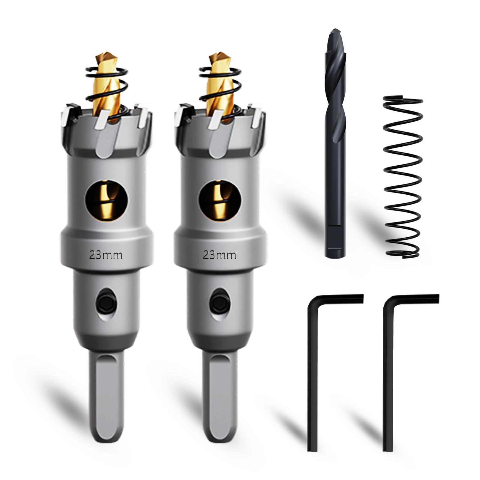 METOTY 2 Stück 23mm lochsäge metall，Hartmetall Lochsäge,Hartmetall Bohrer,mit Ein zusätzlicher nitrierter Stufenführungsbohrer gratis und L-Wrench,für Stahl Eisen Aluminum Metall