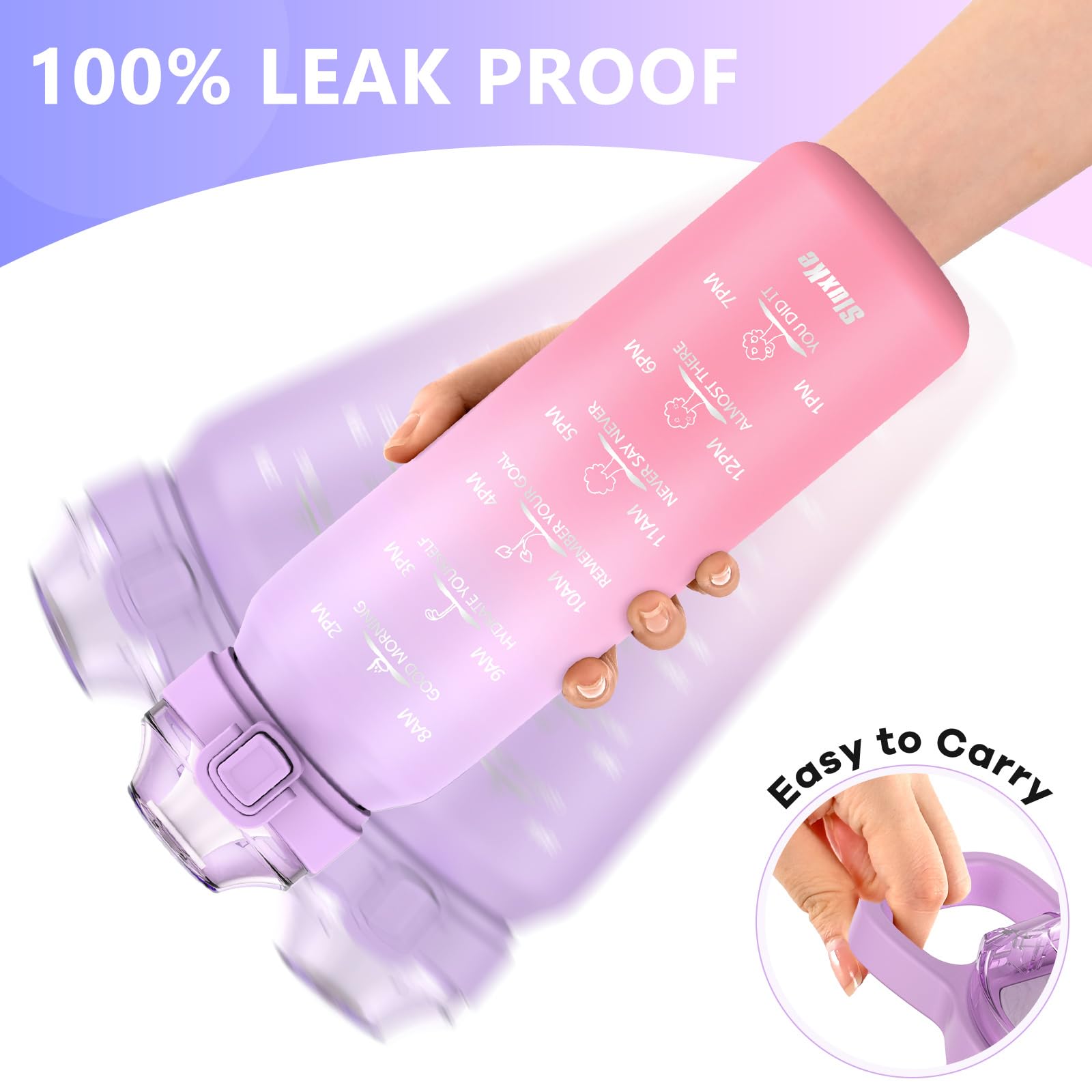 SLUXKE Borraccia Termica 1 Litro in Acciaio Inox, 1000ml Bottiglia Termica con Cannuccia & Coperchio del beccuccio Senza Perdite per Scuola, Campeggio, Yoga, Palestra (Viola Rosa)