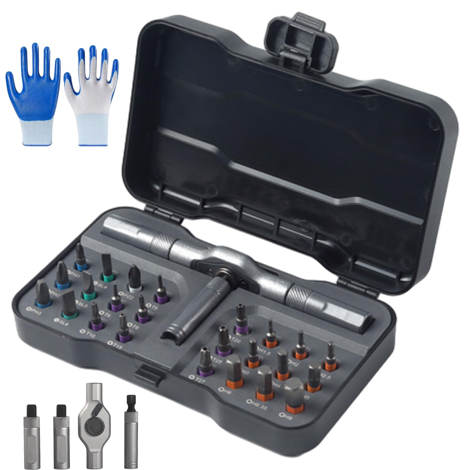 Toolsons Multitool Set, 24-in-1 Ratchet Screwdriver Set, S2 Steel Magnetic Bits Detachable T-Handle Repair Tool Kit with Storage Case for Furniture Electronics Bicycle Maintenance，1