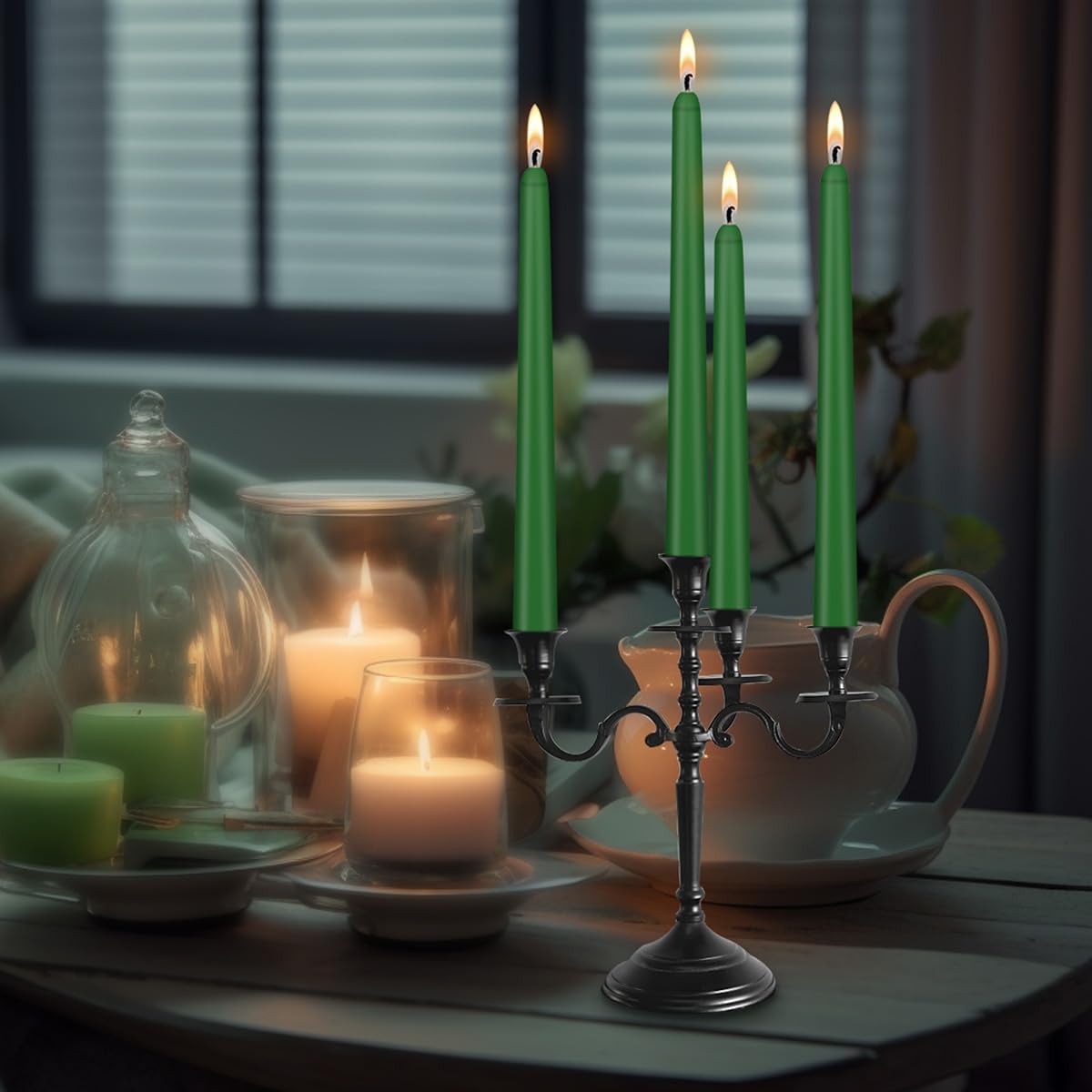 7 Pack 10 Inch Green Taper Candles – Unscented, Dripless, Smokeless Candlesticks for Dinners, Christmas, Weddings, Parties, Holidays, Religious Events, Home Decor – Long Burning Dinner Candles