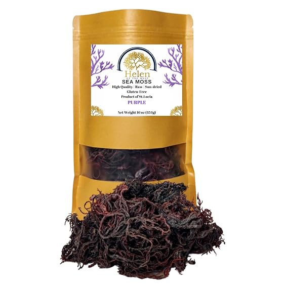 Wildcrafted Sea Moss | Gold - Purple - Mixed | 100% Natural Irish Moss From St.Lucia | Mineral-Rich Superfood | 16oz Sun-Dried Moss | NO Preservatives NO Chemicals (Purple, 1 Pound)