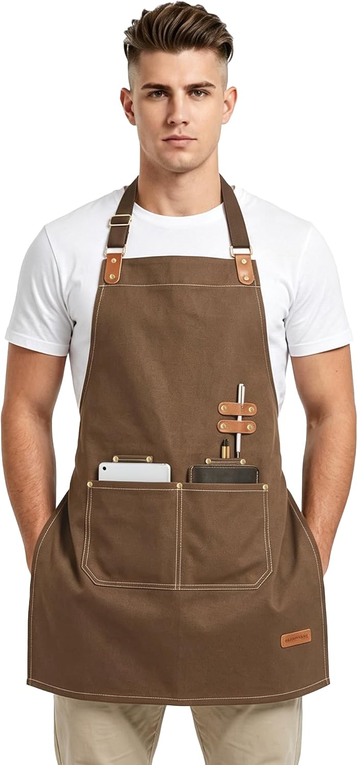 APRONPANDA Chef Apron for Men Women with Pockets Adjustable Strap, Water Repellent Apron for Cooking, Baking
