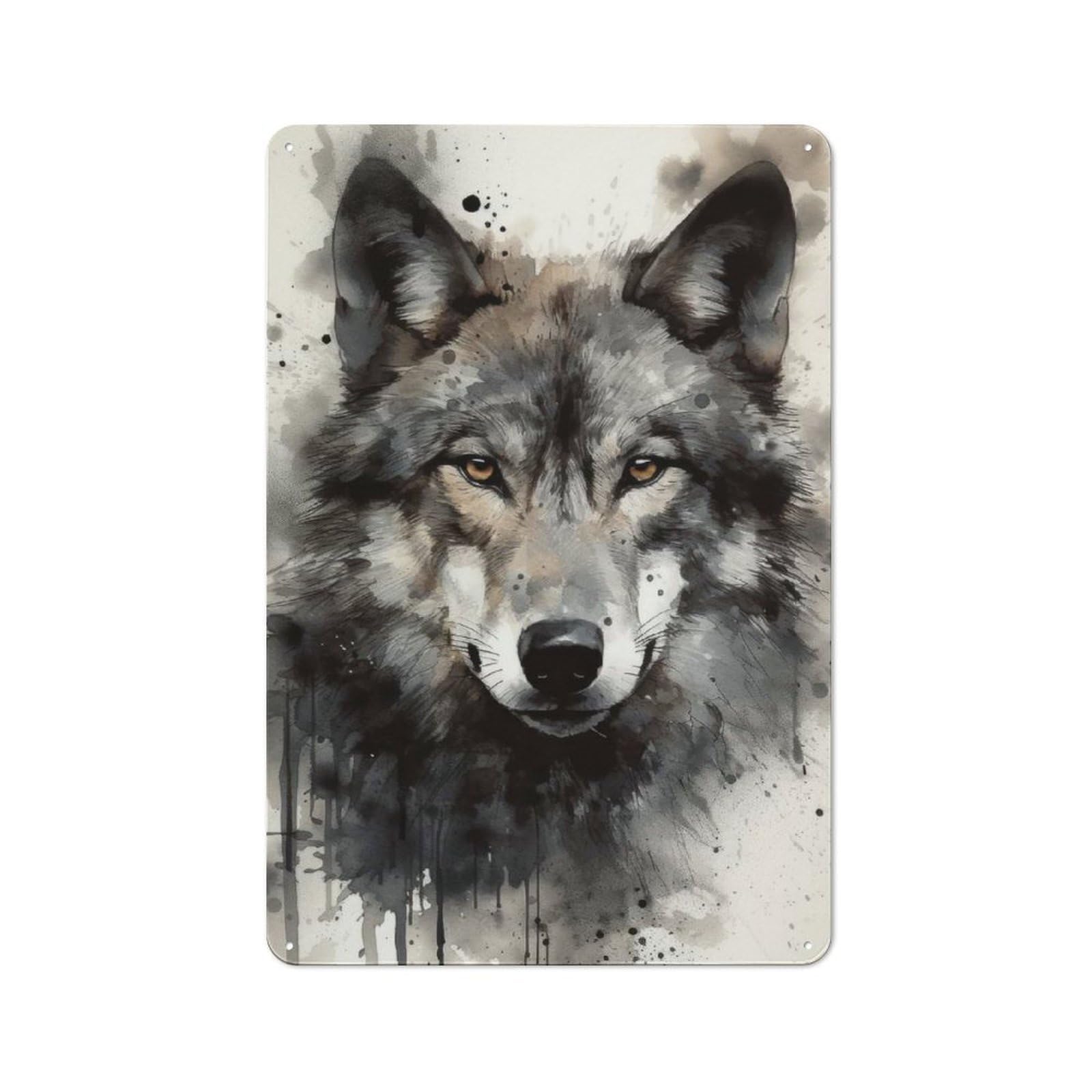 Junmoney Wolf Beauty Watercolor Rustic Tin Sign 30X20cm For Home Bar Wall, For Home Interiors, Feature Walls And Decorative Displays